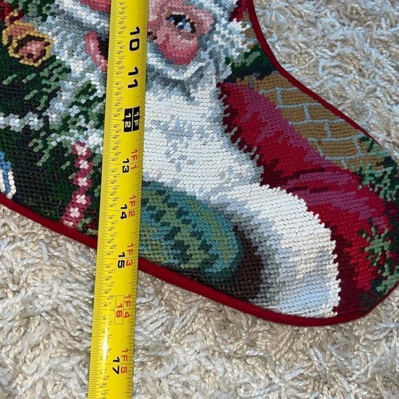 VINTAGE SANTA CLAUS CHRISTMAS STOCKING CROSS STITCH HANDMADE USA RED - Picture 12 of 12